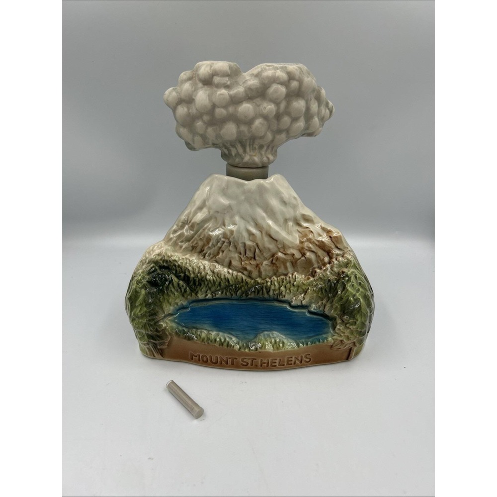 Vintage 1980 Jim Beam Mount Mt St Helens Eruption Ceramic Decanter w/ Ash